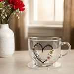 Personalized 1-6 Birth Flowers Heart 16 oz Clear Glass Mug with Coaster Nickname and Names Birthday Mother's Day Gift for Mom Grandma