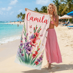 Personlig fødselsblomst Hurtigtørkende overdimensjonert mikrofiberstrandhåndkle med navn Reise Essentials Beach Party Gave til familievenn