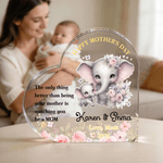Personalised Cute Elephant Heart-Shaped Acrylic Plaque with Name and Year Anniversary Mother's Day Gift for Moms Kids