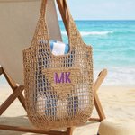 Personalised Monogram Embroidery Design Hollow Woven Tote Bag  Daily Use Mother's Day Birthday Gift for Mom Friend Woman