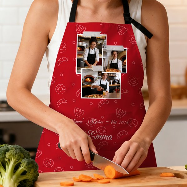 Gepersonaliseerd Foto Design Verstelbaar Waterdicht Naamschort met Zak Moederdag Verjaardagscadeau voor bakker Bakliefhebbers