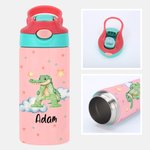Personalized Cute Animal Initial Star Cloud 12 oz Insulated Water Bottle with Name Straw and Spill-Proof Lid Birthday Gift for Kids