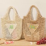 Personalised Monogram Embroidery Design Hollow Woven Tote Bag  Daily Use Mother's Day Birthday Gift for Mom Friend Woman