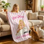 Personalized Dog Cat Photo Soft Blanket with Name Home Decor Birthday Gift for Cat Mom Dog Mom Pet Lover