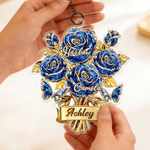 Personalised Crystal Rose Bouquet Butterfly Suncatcher Acrylic Ornament with 1-8 Names and Title Home Decor Mother's Day Birthday Gift for Family Mom
