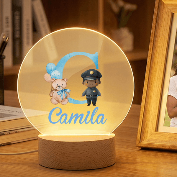 Personalised Balloon Cute Bear Cartoon Character Initial LED Night Light with Name and Wooden Base Birthday Baby Shower Gift for Kids