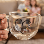 Personalized 1-6 Birth Flowers Heart 16 oz Clear Glass Mug with Coaster Nickname and Names Birthday Mother's Day Gift for Mom Grandma