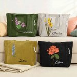 Bolso tote de pana personalizado con flor de nacimiento y nombre gran capacidad regalo de cumpleaños y uso diario para mujeres