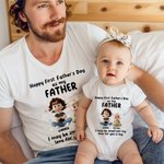 Personalised Cartoon Father Baby Character Star 100% Cotton T-shirt Baby Bodysuit Matching Outfit with Names 1st Father's Day Gift for Baby Dad