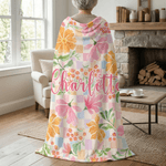 Personalised Flower Colourful Checkered Design Soft Throw Blanket with Name Home Decor Mother’s Day Birthday Gift for Woman
