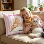 Personalized Watercolour Stripe Pet Family Photo Throw Pillow Cover with Name Title Text Pet Birthday Mother's Day Gift for Woman Pet Owner