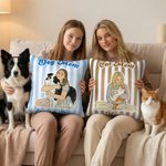 Personalized Watercolour Stripe Pet Family Photo Throw Pillow Cover with Name Title Text Pet Birthday Mother's Day Gift for Woman Pet Owner