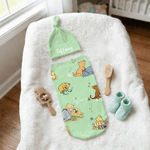 Personalized Classic Winnie the Pooh 100% Cotton Soft Swaddle Hat Set with Name Birthday Baby Shower Gift for Baby Newborn
