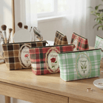Trousse de maquillage personnalisée Vintage Plaid Birth Flower avec nom Cadeau d'anniversaire de la fête des mères pour maman femme