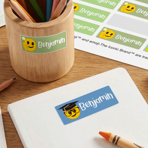 Personalized Playful Emoji Scene Set of 2 Waterproof Stickers with Name Back to School Birthday Gift for Kids | Callie × emoji ™