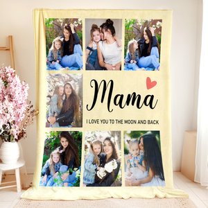 Personalised 7 Photos Soft Throw Blanket with Nickname and Text Home Decor Mother's Day Gift for Mom Grandmother