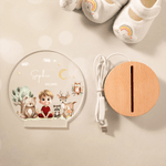 Personalised Children's Cartoon Character Forest Animals Acrylic Night Light with Name and Wooden Base Room Decor Mother's Day Gift for Mom Baby