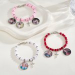 Personalisierte 1-5 Fotos Kreuz Perlen elastische Stretch-Armband Memorial religiöses Geschenk für Frauen Christen