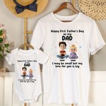 Personalised Cartoon Father Baby Character Star 100% Cotton T-shirt Baby Bodysuit Matching Outfit with Names 1st Father's Day Gift for Baby Dad