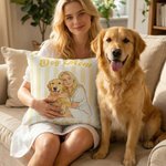 Personalized Watercolour Stripe Pet Family Photo Throw Pillow Cover with Name Title Text Pet Birthday Mother's Day Gift for Woman Pet Owner