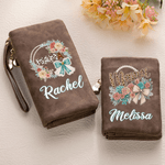 Personalized Mama Bow Flower PU Leather Wallet with Name and Wristlet Mother's Day Birthday Gift for Women