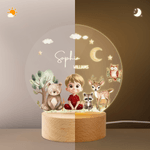 Personalised Children's Cartoon Character Forest Animals Acrylic Night Light with Name and Wooden Base Room Decor Mother's Day Gift for Mom Baby
