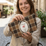 Trousse de maquillage personnalisée Vintage Plaid Birth Flower avec nom Cadeau d'anniversaire de la fête des mères pour maman femme