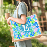 Personalised Summer Tropical Floral Monogram Large Capacity Jute Tote Bag with Name Daily Use Birthday Gift for Bestie Sister Woman