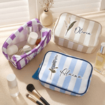 Personalizzato Fiore di nascita Grande capacità a strisce Tassel Borsa per il trucco con nome Viaggio Accessori quotidiani Regalo di compleanno per le donne