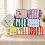 Personalizzato Fiore di nascita Grande capacità a strisce Tassel Borsa per il trucco con nome Viaggio Accessori quotidiani Regalo di compleanno per le donne