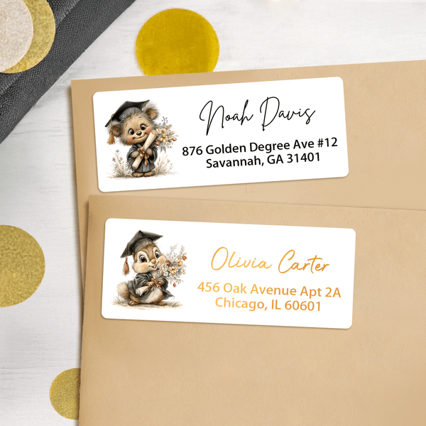 Personalised Graduation Cap Animal Waterproof Stickers with Name Return Address Label Celebration Party Decor Graduation Ceremony Gift for Graduates