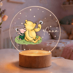 Personalized Cute Classic Winnie the Pooh LED Night Light with Name and Wooden Base Nursery Home Decor Birthday Gift for Boys Girls