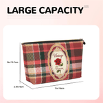 Trousse de maquillage personnalisée Vintage Plaid Birth Flower avec nom Cadeau d'anniversaire de la fête des mères pour maman femme