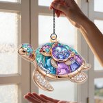 Personalised Crystal Turtle Sun Catcher Acrylic Ornament with Title and Names Mother's Day Birthday Gift for Mom Grandma