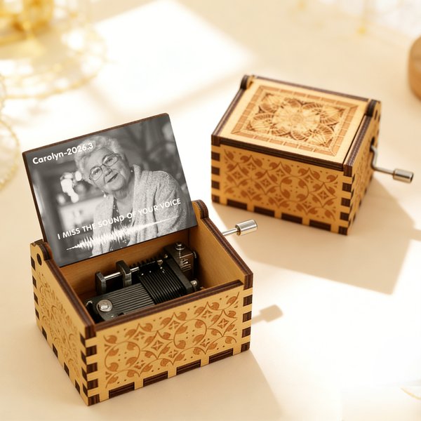 Boîte à musique en bois personnalisée avec texte et mélodie mécanique Cadeau commémoratif pour la famille