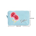 Personalisierte gestreifte Kosmetiktasche mit Geburtsblume Namen mehrfarbige Kulturtasche Reise Zubehör Geburtstag Geschenk für Damen Mädchen