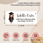 Personalized Cartoon Graduate Waterproof Stickers Labels with Name and Address DIY Gift Card Decor Graduation Celebration Party Favor for Graduates