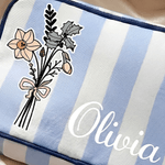 Personalized Multicolor Retro Birth Flower Bouquet Striped Makeup Bag with Tassel and Name Daily Travel Essential Birthday Gift for Women