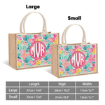 Personalised Summer Tropical Floral Monogram Large Capacity Jute Tote Bag with Name Daily Use Birthday Gift for Bestie Sister Woman