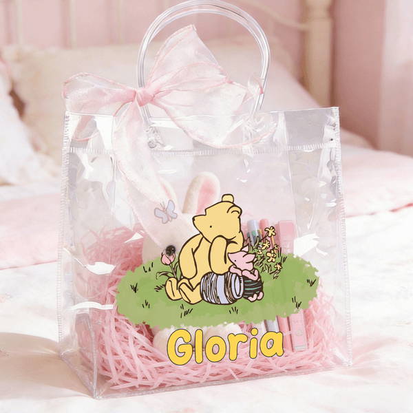 Personalized Cute Classic Winnie the Pooh Transparent Bag with Name Daily Use Birthday Gift for Children