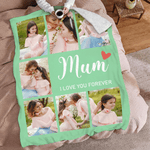 Personalised 7 Photos Soft Throw Blanket with Nickname and Text Home Decor Mother's Day Gift for Mom Grandmother