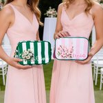 Personalized Multicolor Birth Flower Striped Makeup Bag with Name and Tassel Travel Essential Birthday Mother's Day Gift for Women