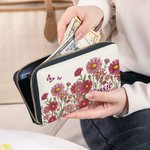 Personalised Birth Flower PU Leather Hand Wallet with Name and Multiple Compartments Travel Accessories Mother's Day Birthday Gift for Women Girls