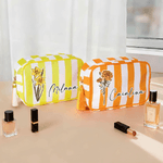 Personalizzato Fiore di nascita Grande capacità a strisce Tassel Borsa per il trucco con nome Viaggio Accessori quotidiani Regalo di compleanno per le donne