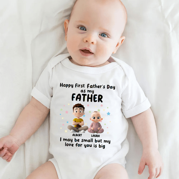 Personalised Cartoon Father Baby Character Star 100% Cotton T-shirt Baby Bodysuit Matching Outfit with Names 1st Father's Day Gift for Baby Dad