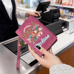 Personalized Mama Bow Flower PU Leather Wallet with Name and Wristlet Mother's Day Birthday Gift for Women