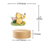 Personalized Cute Classic Winnie the Pooh LED Night Light with Name and Wooden Base Nursery Home Decor Birthday Gift for Boys Girls