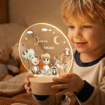 Personalised Children's Cartoon Character Forest Animals Acrylic Night Light with Name and Wooden Base Room Decor Mother's Day Gift for Mom Baby