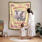Personalizzato Carino Cartoon Elefante Mamma Bambino Fiore Coperta morbida con testo Home Decor Anniversario Regalo per la festa della mamma nonna