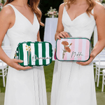 Personalizzato Fiore di nascita Grande capacità a strisce Tassel Borsa per il trucco con nome Viaggio Accessori quotidiani Regalo di compleanno per le donne